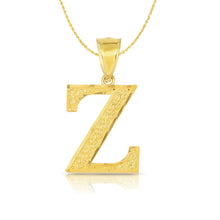 Load image into Gallery viewer, 10k Yellow Gold 1 Inch Extra Large Textured Letter Pendant A-Z Alphabet Pendant with Optional Rope Chain Necklace
