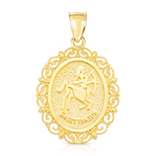 Load image into Gallery viewer, 10k Yellow Gold Round Horoscope Zodiac Sign Pendant with Optional Cable Chain Necklace
