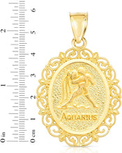 Load image into Gallery viewer, 10k Yellow Gold Round Horoscope Zodiac Sign Pendant with Optional Cable Chain Necklace
