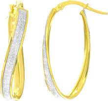 Load image into Gallery viewer, 14k White Gold Twisted Oval Glitter Hoop Earrings
