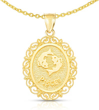 Load image into Gallery viewer, 10k Yellow Gold Round Horoscope Zodiac Sign Pendant with Optional Cable Chain Necklace
