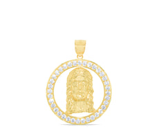 Load image into Gallery viewer, 10k Yellow Gold Face of Jesus Christ Round CZ Religious Pendant
