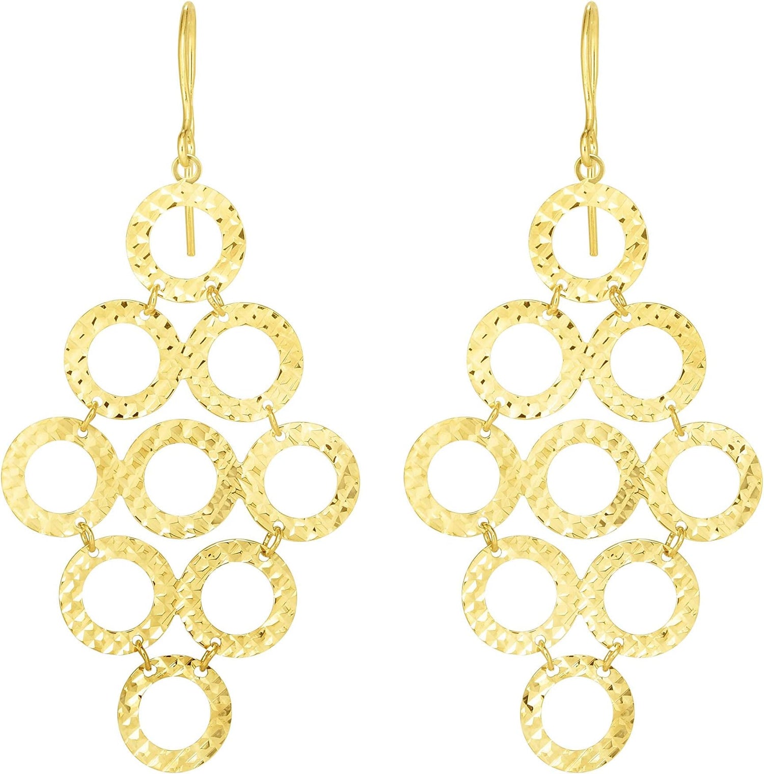 14k Yellow Gold 48mm Diamond Cut Circles Chandelier Earrings