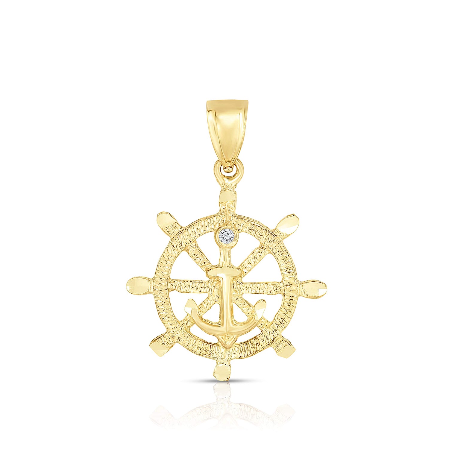 10k Yellow Gold Ship Wheel Anchor Religious Pendant