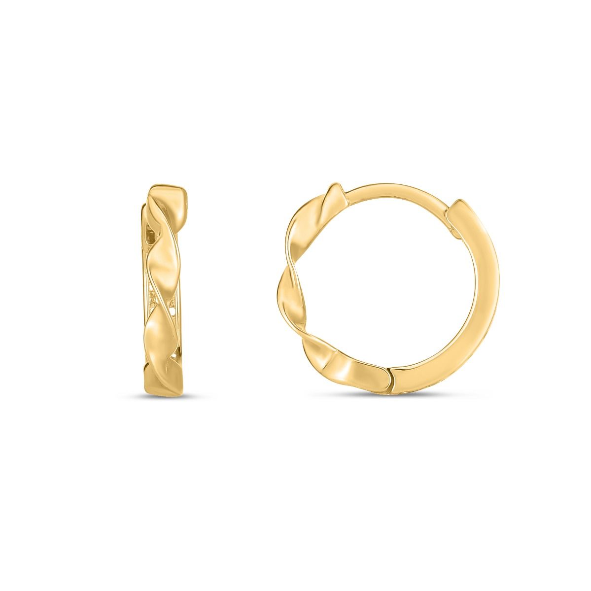 14k Yellow Gold 14mm Twisted Huggie Hoop Earrings