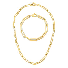 Load image into Gallery viewer, 14k Yellow Gold or White Gold or Rose Gold 6mm Hollow Paperclip Link Chain 18&quot; Necklace and 7.5&quot; Bracelet Set
