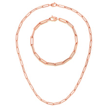 Load image into Gallery viewer, 14k Yellow Gold or White Gold or Rose Gold 4.2mm Hollow Paperclip Link Chain 18&quot; Necklace and 7.5&quot; Bracelet Set
