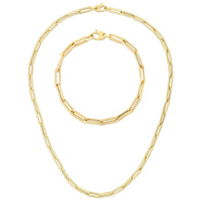 Load image into Gallery viewer, 14k Yellow Gold or White Gold or Rose Gold 4.2mm Hollow Paperclip Link Chain 18&quot; Necklace and 7.5&quot; Bracelet Set
