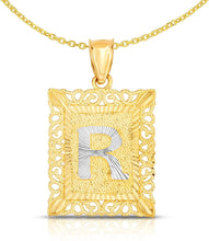 Load image into Gallery viewer, 10k Yellow and White Gold A-Z Initial Square (26 x 18.7 mm) Pendant with Optional Necklace, Large
