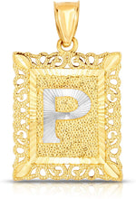 Load image into Gallery viewer, 10k Yellow and White Gold A-Z Initial Square (21 x 12 mm) Pendant with Optional Necklace, Small
