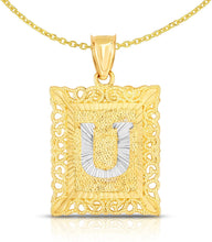 Load image into Gallery viewer, 10k Yellow and White Gold A-Z Initial Square (21 x 12 mm) Pendant with Optional Necklace, Small
