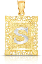 Load image into Gallery viewer, 10k Yellow and White Gold A-Z Initial Square (21 x 12 mm) Pendant with Optional Necklace, Small
