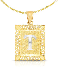 Load image into Gallery viewer, 10k Yellow and White Gold A-Z Initial Square (26 x 18.7 mm) Pendant with Optional Necklace, Large
