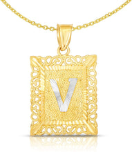 Load image into Gallery viewer, 10k Yellow and White Gold A-Z Initial Square (26 x 18.7 mm) Pendant with Optional Necklace, Large
