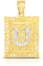 Load image into Gallery viewer, 10k Yellow and White Gold A-Z Initial Square (21 x 12 mm) Pendant with Optional Necklace, Small
