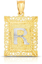 Load image into Gallery viewer, 10k Yellow and White Gold A-Z Initial Square (21 x 12 mm) Pendant with Optional Necklace, Small
