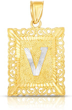 Load image into Gallery viewer, 10k Yellow and White Gold A-Z Initial Square (26 x 18.7 mm) Pendant with Optional Necklace, Large
