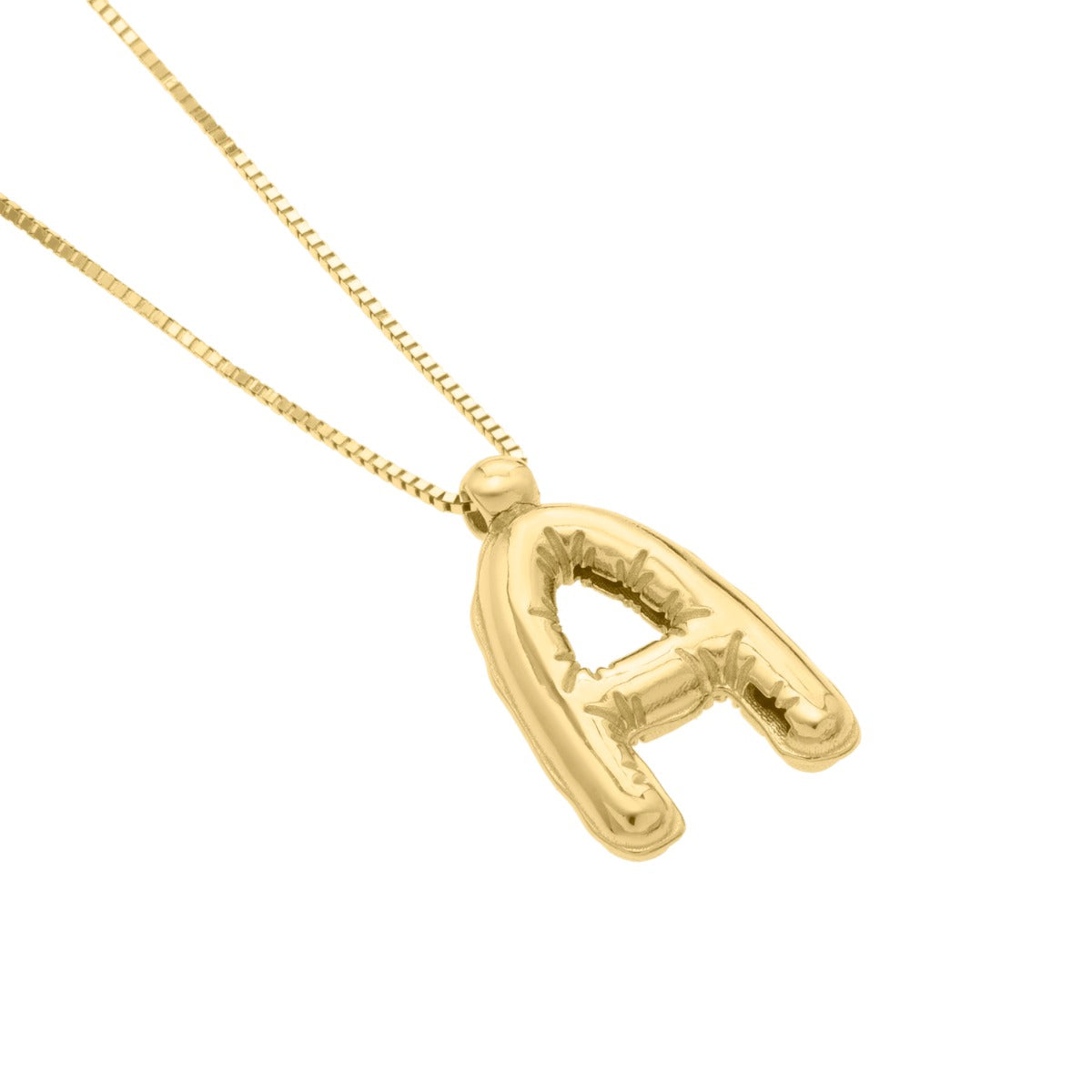 14k Yellow Gold 15mm Helium Balloon Initial Letter A Pendant with 18