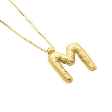 Load image into Gallery viewer, 14k Yellow Gold 15mm Helium Balloon Initial Letter A Pendant with 18&quot; Inch Box Chain Necklace
