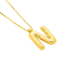 Load image into Gallery viewer, 14k Yellow Gold 15mm Helium Balloon Initial Letter A Pendant with 18&quot; Inch Box Chain Necklace
