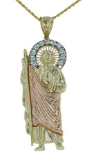 Load image into Gallery viewer, 10K Two Tone Gold Saint Jude Thaddeus Charm Pendant Necklace with CZ Gem Stones
