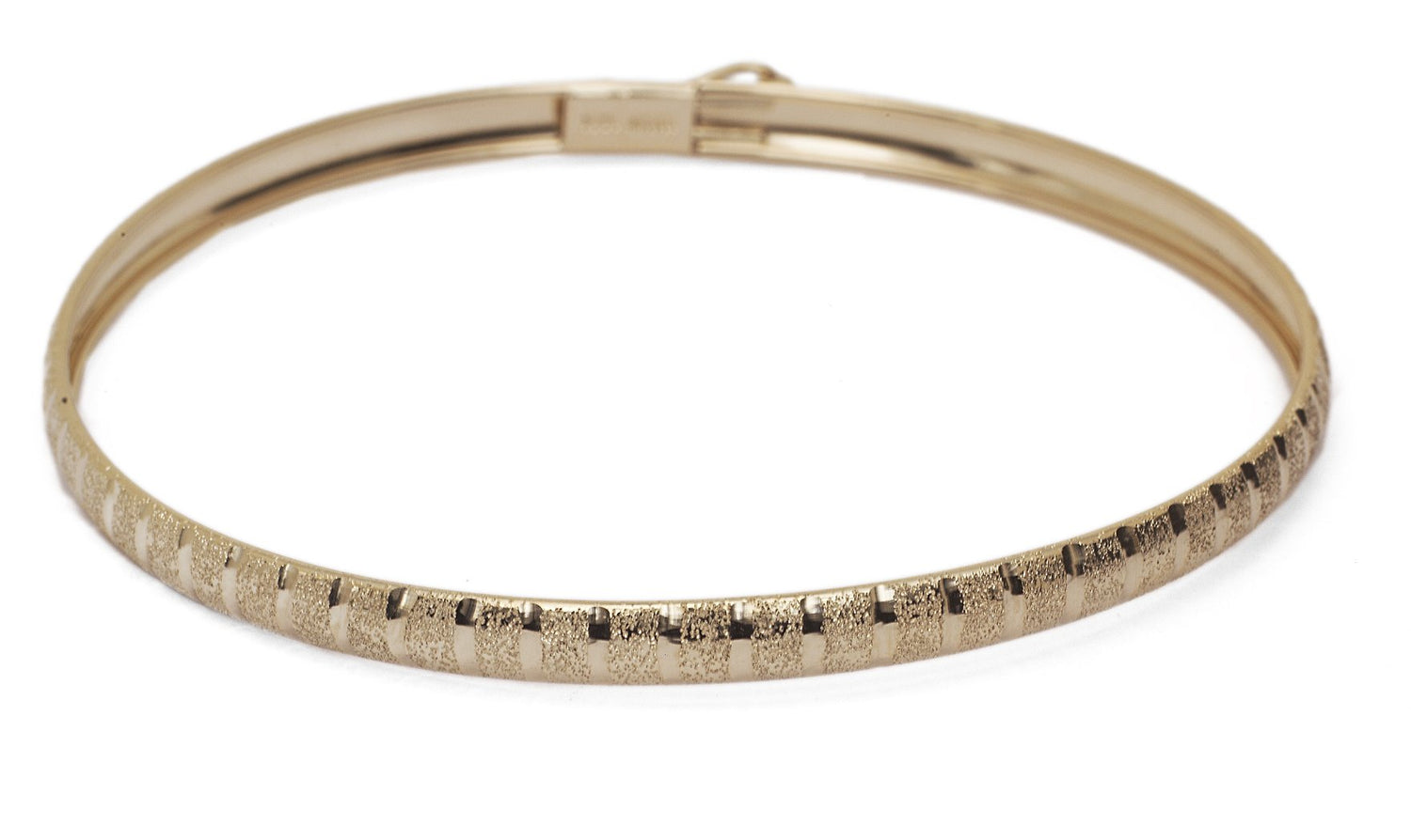 10k Yellow Gold bangle bracelet Flexible Round with Diamond Cut Lines, 0.16