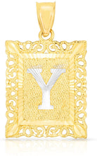 Load image into Gallery viewer, 10k Yellow and White Gold A-Z Initial Square (26 x 18.7 mm) Pendant with Optional Necklace, Large
