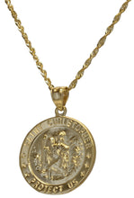 Load image into Gallery viewer, 10k Yellow Gold Christian Saint Christopher Protect Us Round Pendant Necklace
