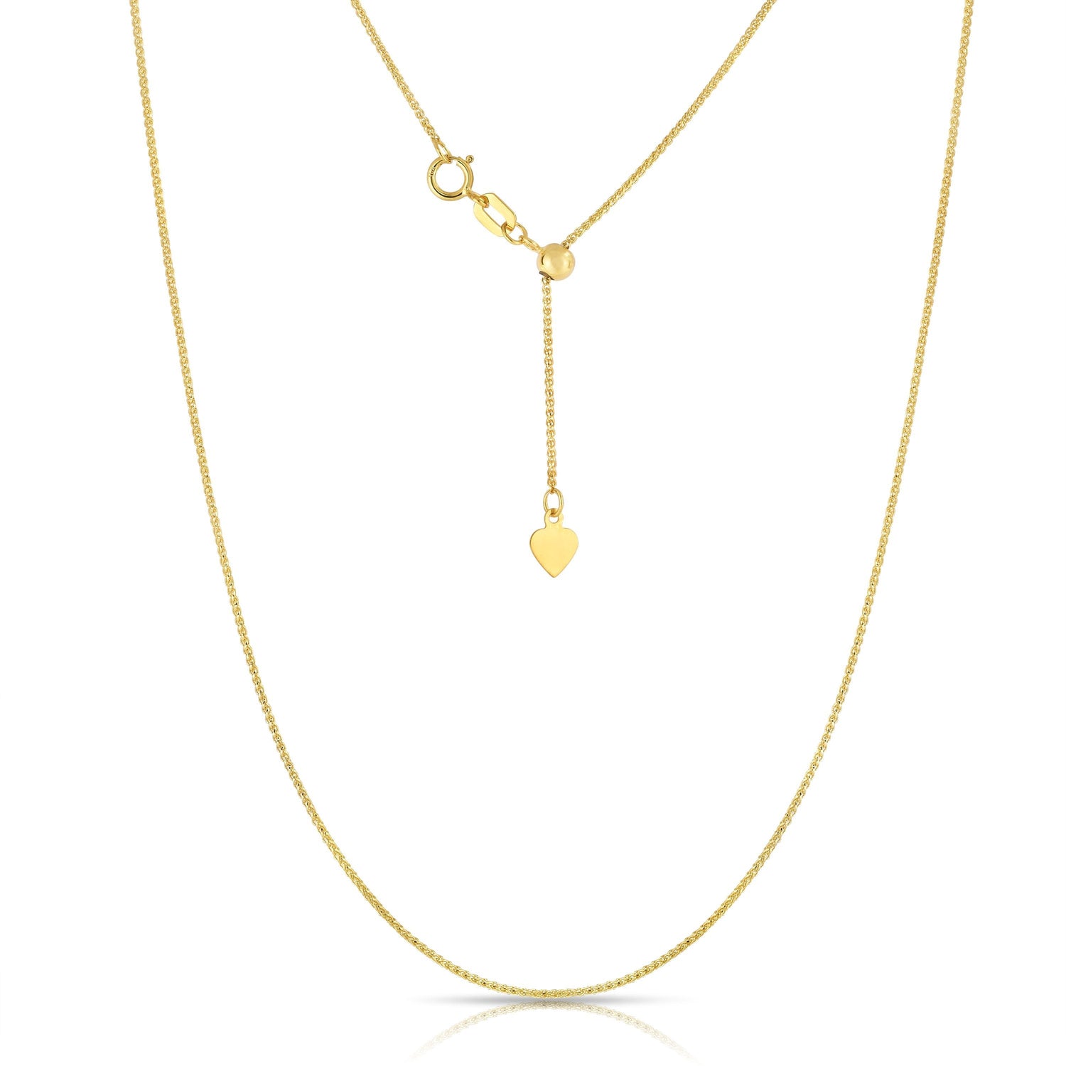 10K Fine Gold Adjustable Wheat Chain necklace, 24 Inch